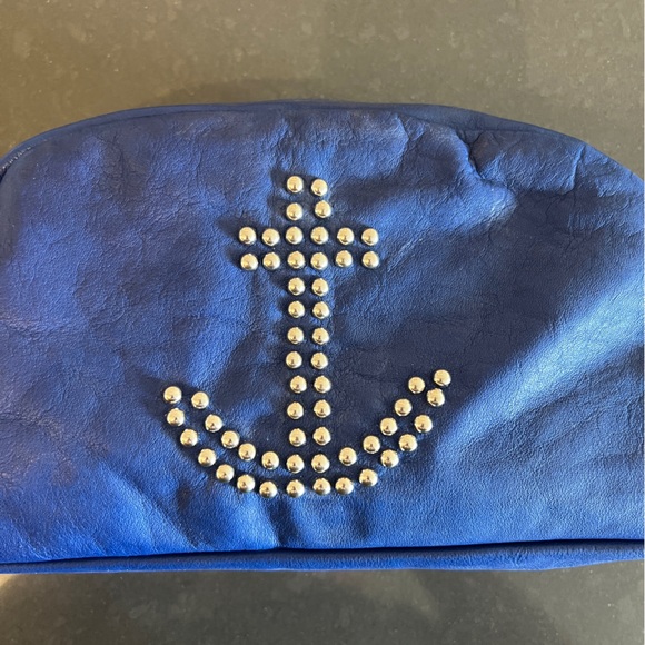 VINTAGE HAND MADE Nautical Studded Leather & Silk Toiletry Bag - Picture 3 of 11